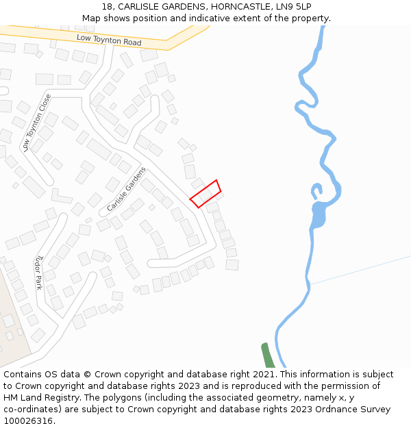 18, CARLISLE GARDENS, HORNCASTLE, LN9 5LP: Location map and indicative extent of plot