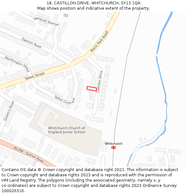 18, CASTILLON DRIVE, WHITCHURCH, SY13 1QA: Location map and indicative extent of plot