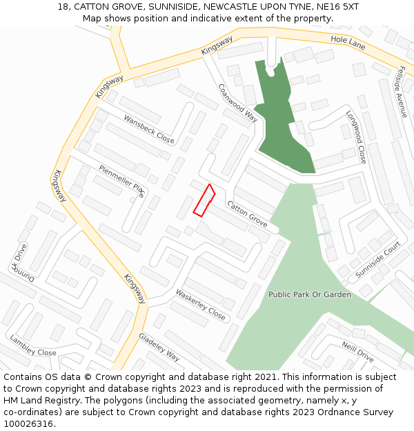 18, CATTON GROVE, SUNNISIDE, NEWCASTLE UPON TYNE, NE16 5XT: Location map and indicative extent of plot