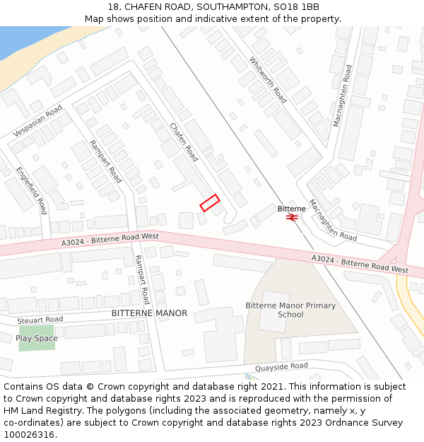 18, CHAFEN ROAD, SOUTHAMPTON, SO18 1BB: Location map and indicative extent of plot