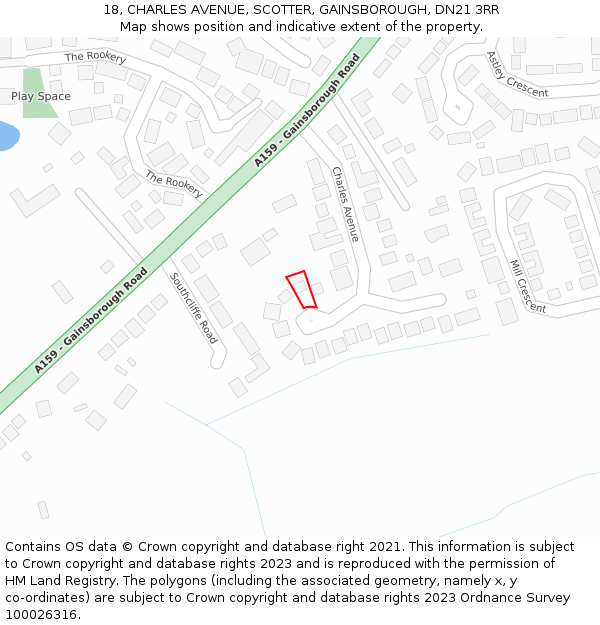 18, CHARLES AVENUE, SCOTTER, GAINSBOROUGH, DN21 3RR: Location map and indicative extent of plot