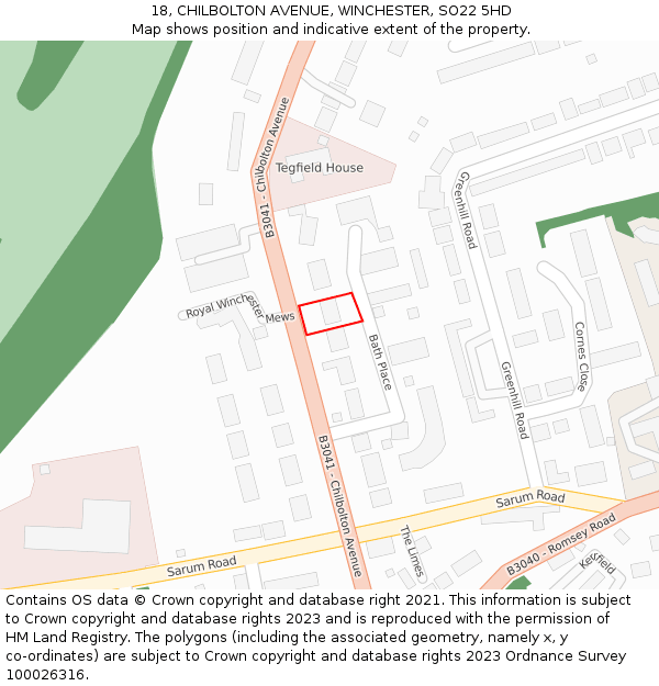 18, CHILBOLTON AVENUE, WINCHESTER, SO22 5HD: Location map and indicative extent of plot