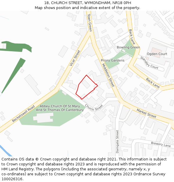 18, CHURCH STREET, WYMONDHAM, NR18 0PH: Location map and indicative extent of plot