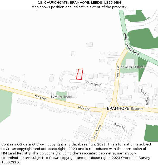 18, CHURCHGATE, BRAMHOPE, LEEDS, LS16 9BN: Location map and indicative extent of plot