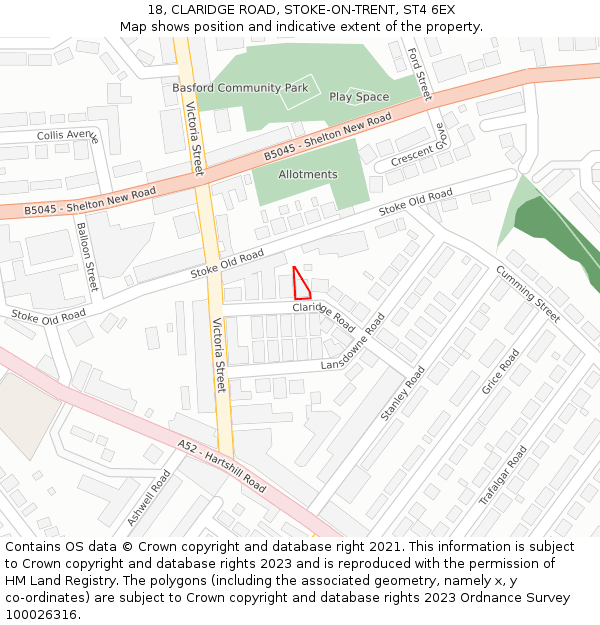 18, CLARIDGE ROAD, STOKE-ON-TRENT, ST4 6EX: Location map and indicative extent of plot