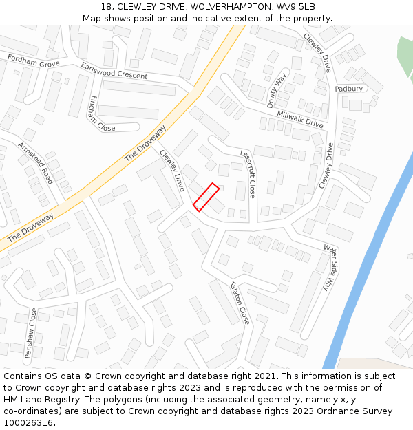 18, CLEWLEY DRIVE, WOLVERHAMPTON, WV9 5LB: Location map and indicative extent of plot