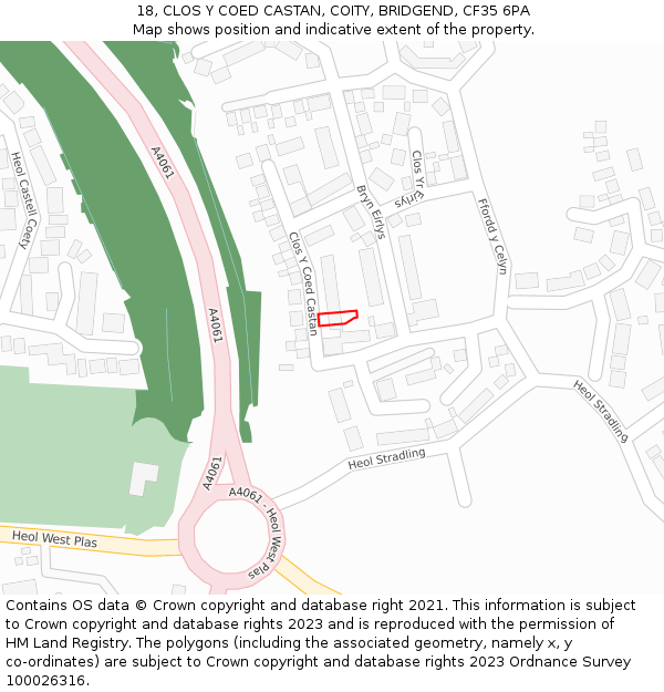 18, CLOS Y COED CASTAN, COITY, BRIDGEND, CF35 6PA: Location map and indicative extent of plot