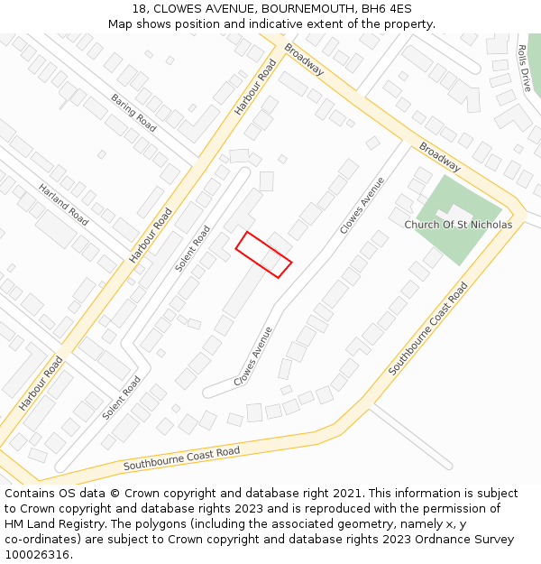 18, CLOWES AVENUE, BOURNEMOUTH, BH6 4ES: Location map and indicative extent of plot