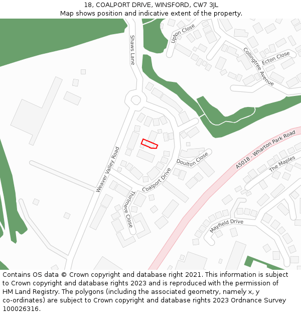 18, COALPORT DRIVE, WINSFORD, CW7 3JL: Location map and indicative extent of plot