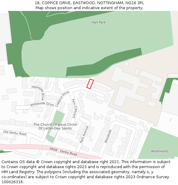 18, COPPICE DRIVE, EASTWOOD, NOTTINGHAM, NG16 3PL: Location map and indicative extent of plot