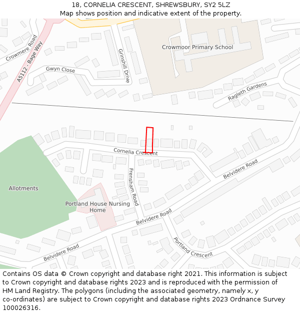 18, CORNELIA CRESCENT, SHREWSBURY, SY2 5LZ: Location map and indicative extent of plot