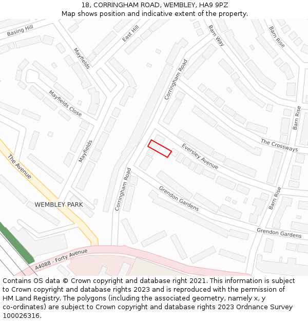 18, CORRINGHAM ROAD, WEMBLEY, HA9 9PZ: Location map and indicative extent of plot