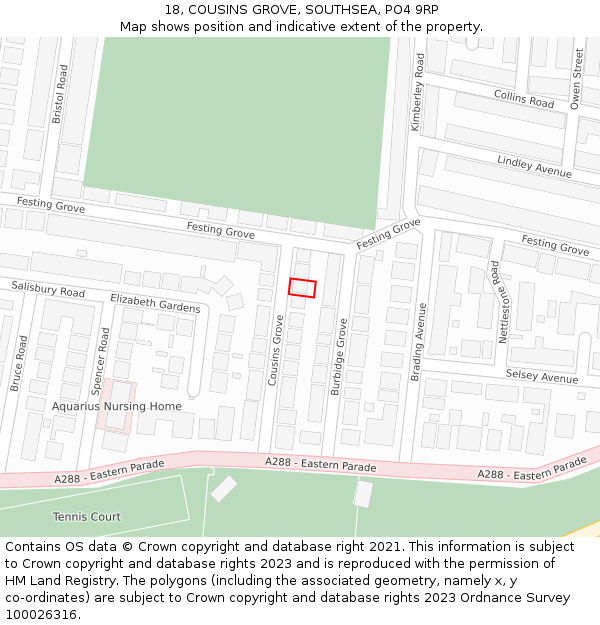 18, COUSINS GROVE, SOUTHSEA, PO4 9RP: Location map and indicative extent of plot