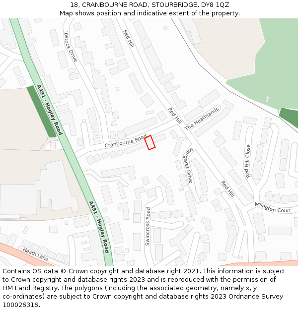 18, CRANBOURNE ROAD, STOURBRIDGE, DY8 1QZ: Location map and indicative extent of plot