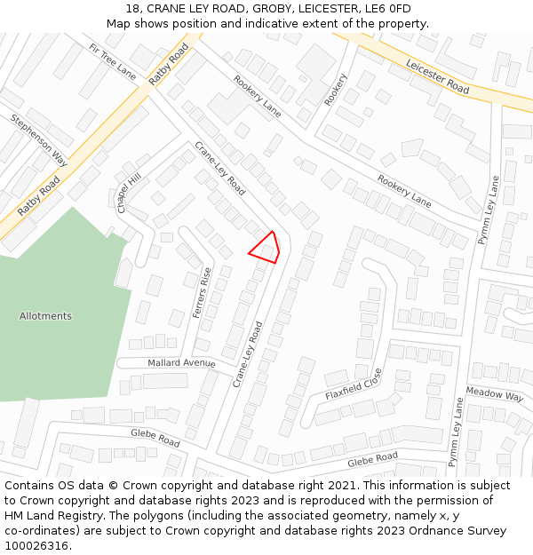 18, CRANE LEY ROAD, GROBY, LEICESTER, LE6 0FD: Location map and indicative extent of plot