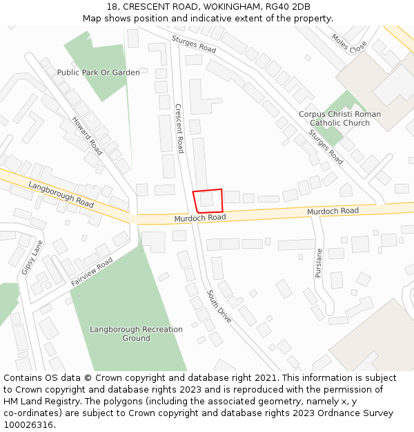 18, CRESCENT ROAD, WOKINGHAM, RG40 2DB: Location map and indicative extent of plot