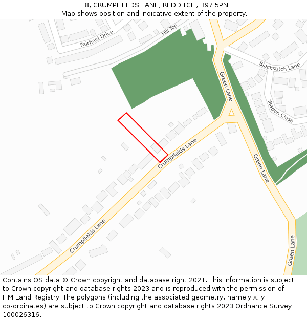 18, CRUMPFIELDS LANE, REDDITCH, B97 5PN: Location map and indicative extent of plot