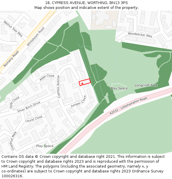 18, CYPRESS AVENUE, WORTHING, BN13 3PS: Location map and indicative extent of plot