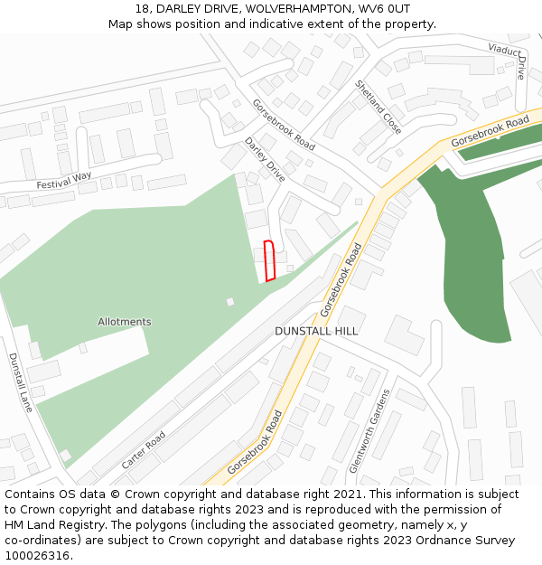 18, DARLEY DRIVE, WOLVERHAMPTON, WV6 0UT: Location map and indicative extent of plot
