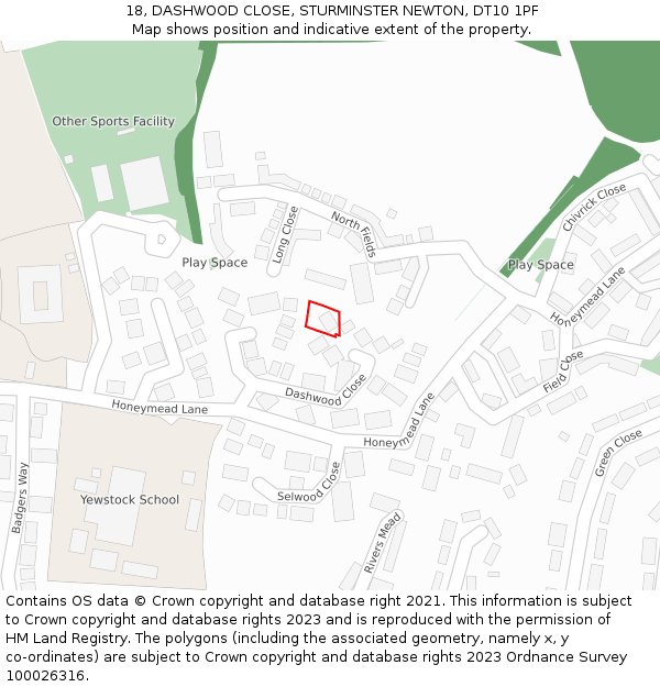 18, DASHWOOD CLOSE, STURMINSTER NEWTON, DT10 1PF: Location map and indicative extent of plot