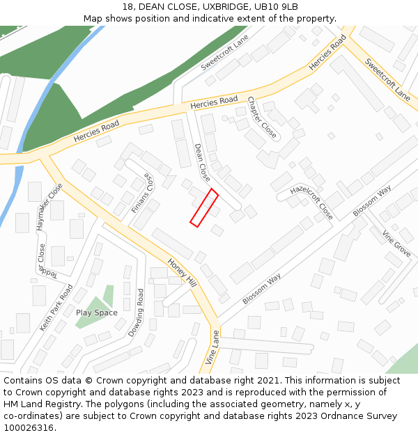 18, DEAN CLOSE, UXBRIDGE, UB10 9LB: Location map and indicative extent of plot