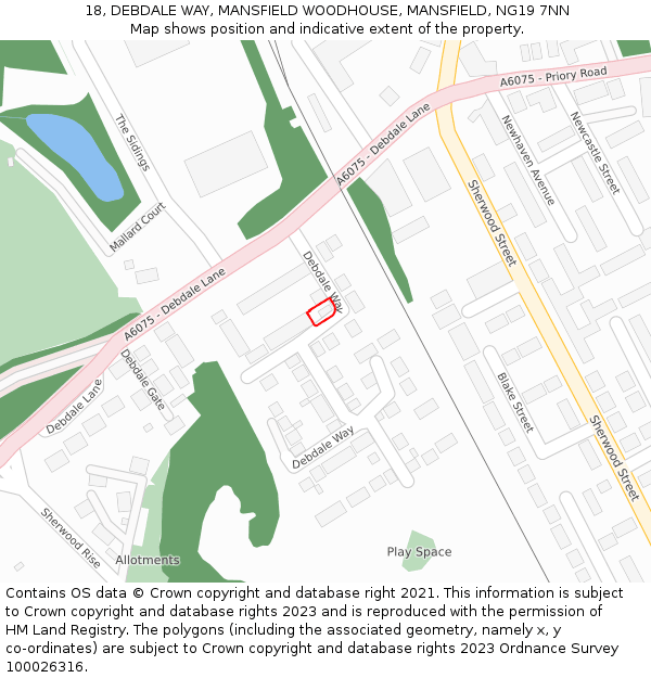 18, DEBDALE WAY, MANSFIELD WOODHOUSE, MANSFIELD, NG19 7NN: Location map and indicative extent of plot
