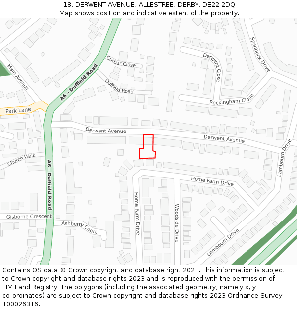 18, DERWENT AVENUE, ALLESTREE, DERBY, DE22 2DQ: Location map and indicative extent of plot