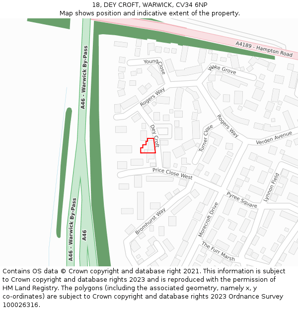 18, DEY CROFT, WARWICK, CV34 6NP: Location map and indicative extent of plot