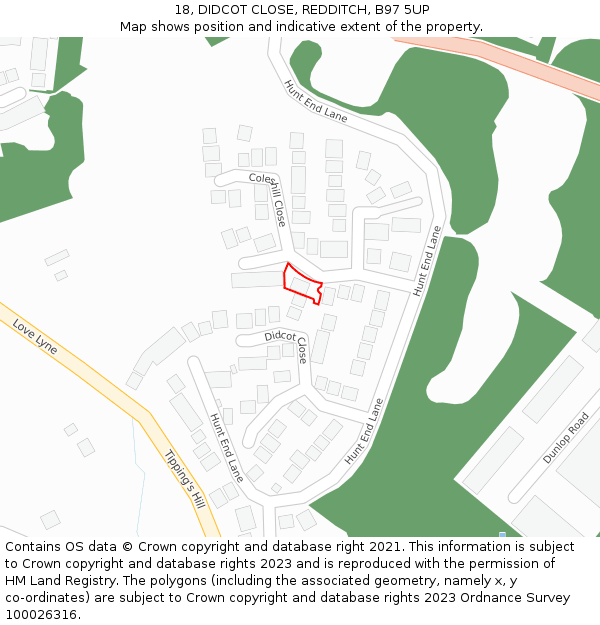 18, DIDCOT CLOSE, REDDITCH, B97 5UP: Location map and indicative extent of plot