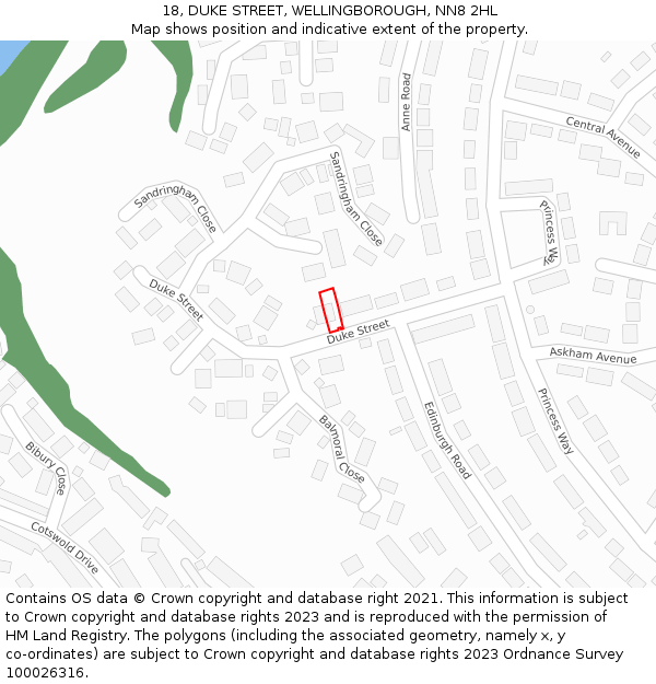 18, DUKE STREET, WELLINGBOROUGH, NN8 2HL: Location map and indicative extent of plot