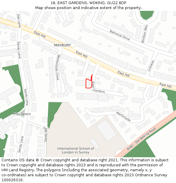 18, EAST GARDENS, WOKING, GU22 8DP: Location map and indicative extent of plot