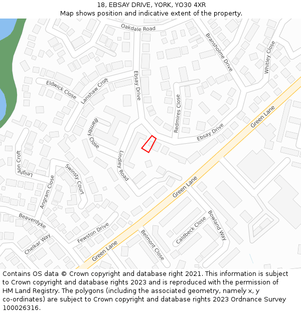 18, EBSAY DRIVE, YORK, YO30 4XR: Location map and indicative extent of plot