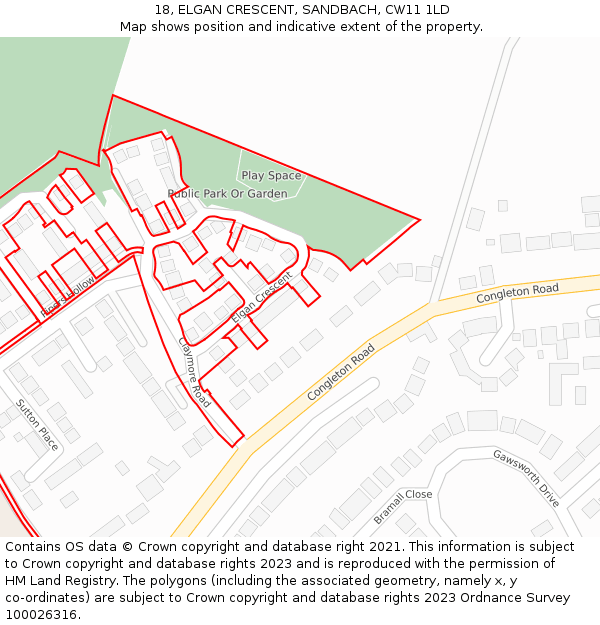 18, ELGAN CRESCENT, SANDBACH, CW11 1LD: Location map and indicative extent of plot
