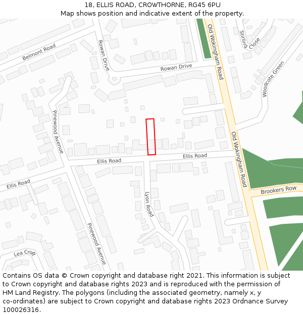 18, ELLIS ROAD, CROWTHORNE, RG45 6PU: Location map and indicative extent of plot