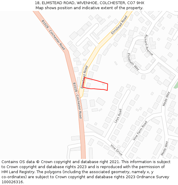 18, ELMSTEAD ROAD, WIVENHOE, COLCHESTER, CO7 9HX: Location map and indicative extent of plot