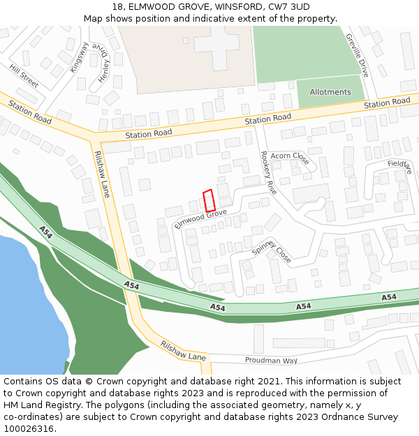 18, ELMWOOD GROVE, WINSFORD, CW7 3UD: Location map and indicative extent of plot