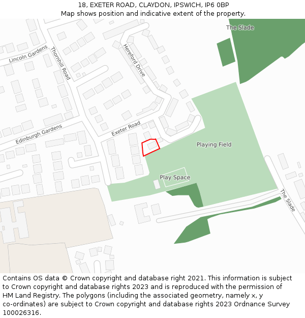 18, EXETER ROAD, CLAYDON, IPSWICH, IP6 0BP: Location map and indicative extent of plot
