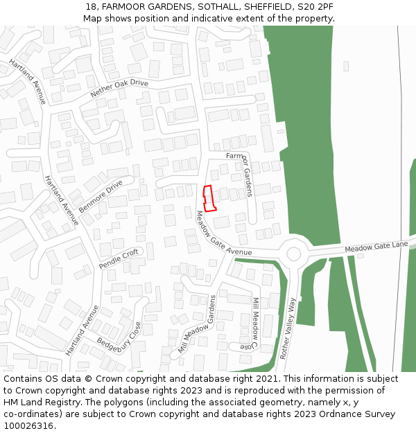 18, FARMOOR GARDENS, SOTHALL, SHEFFIELD, S20 2PF: Location map and indicative extent of plot