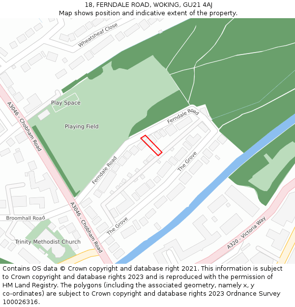 18, FERNDALE ROAD, WOKING, GU21 4AJ: Location map and indicative extent of plot