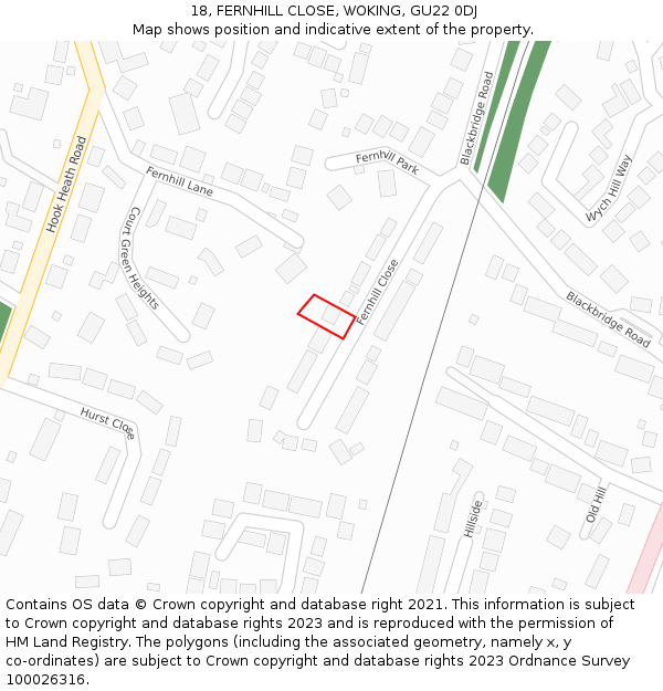 18, FERNHILL CLOSE, WOKING, GU22 0DJ: Location map and indicative extent of plot