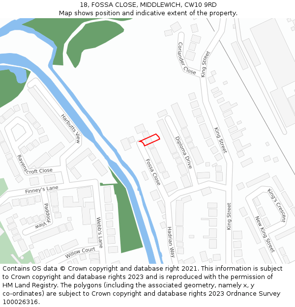 18, FOSSA CLOSE, MIDDLEWICH, CW10 9RD: Location map and indicative extent of plot