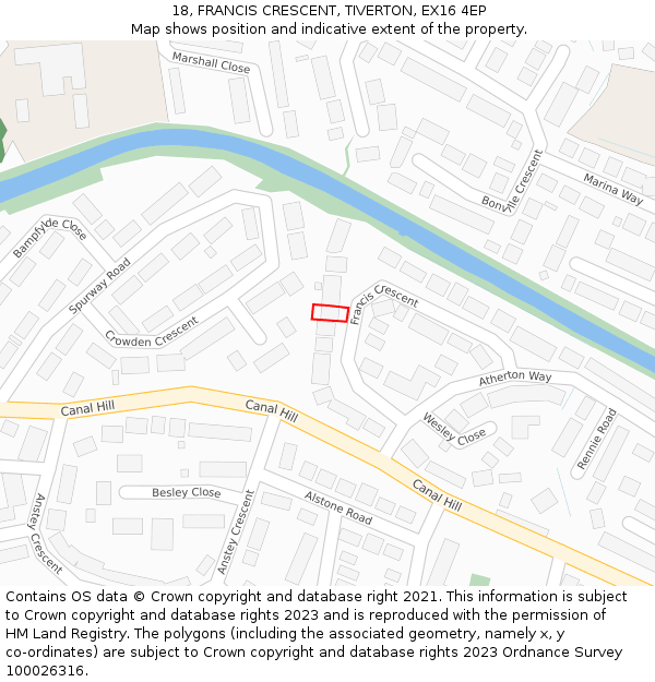 18, FRANCIS CRESCENT, TIVERTON, EX16 4EP: Location map and indicative extent of plot