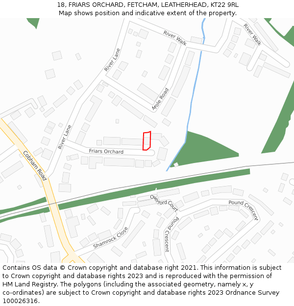 18, FRIARS ORCHARD, FETCHAM, LEATHERHEAD, KT22 9RL: Location map and indicative extent of plot