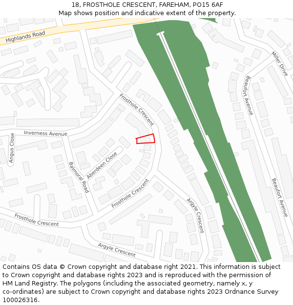 18, FROSTHOLE CRESCENT, FAREHAM, PO15 6AF: Location map and indicative extent of plot