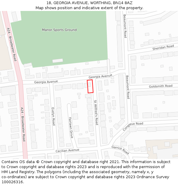 18, GEORGIA AVENUE, WORTHING, BN14 8AZ: Location map and indicative extent of plot