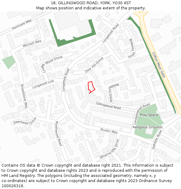 18, GILLINGWOOD ROAD, YORK, YO30 4ST: Location map and indicative extent of plot