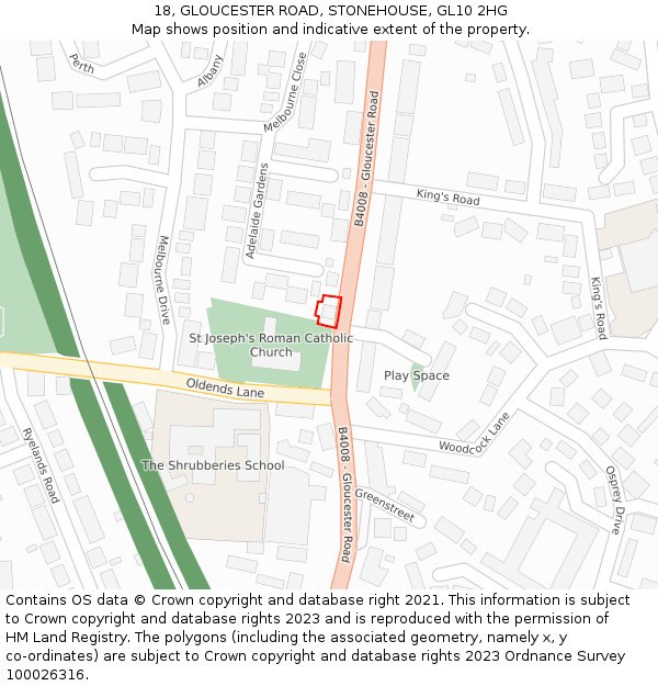 18, GLOUCESTER ROAD, STONEHOUSE, GL10 2HG: Location map and indicative extent of plot