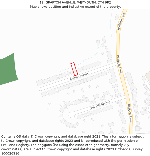 18, GRAFTON AVENUE, WEYMOUTH, DT4 9RZ: Location map and indicative extent of plot