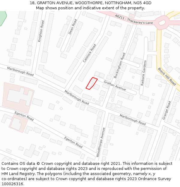 18, GRAFTON AVENUE, WOODTHORPE, NOTTINGHAM, NG5 4GD: Location map and indicative extent of plot