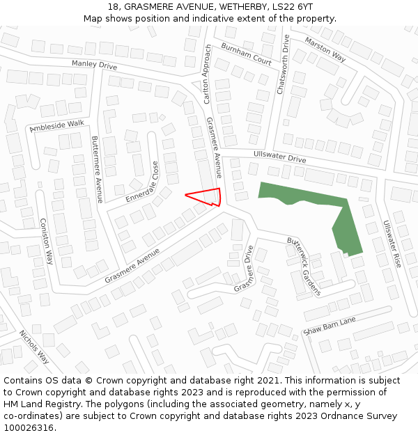18, GRASMERE AVENUE, WETHERBY, LS22 6YT: Location map and indicative extent of plot